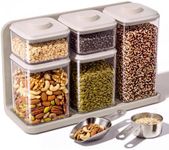SMIRLY 8-Pcs Airtight Food Storage Containers Set with Countertop Organizer,One-Press Air Tight Pantry Storage Containers, BPA-Free ABS,Stainless Steel Spoon & Scoop for Cereal, Flour, Sugar -white