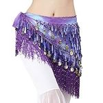 Lauthen.S Belly Dance Hip Scarf with Tassels Sequins, Triangle Coins Wrap Skirt Music Festival Clothing