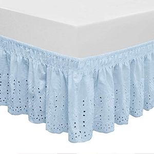 QSY Home Wrap Around Elastic Eyelet Bed Skirts 14 1/2 Inches Drop Dust Ruffle Three Fabric Sides Easy On/Easy Off Adjustable Polyester Cotton 14 1/2 Inches Drop(Light Blue Queen/King)