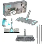 Broom and Mop Set, 3-in-1 Detachable Broom Mop Combo for House Cleaning, Collapsible Broom and Mop for rv Camping,Home,Dorm, Extension Pole, Window Squeegee, Grey