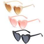 Alviller 3 Pack Vintage Heart Shaped Sunglasses for Women, Fashion Retro Eyeglasses Cat Eye Style Eyewear for Girls Women Shopping Travelling Summer Party Makeup Accessories