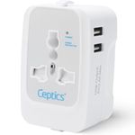 Ceptics Universal Charger Adapter, 3 in 1 Universal Travel Adapter All in One, Universal Travel Accessories 2 USB 2.4A, 100-250 Voltage Travel Charger, International Travel Adapter, White