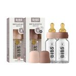 BIBS Baby Glass Bottle 2-Pack 110ml. Anti-Colic. Vented Round Natural Rubber Latex Nipple. Supports Natural Breastfeeding, Complete Set - 110 ml (Pack of 2), Blush/Woodchuck