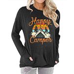 Fuyxxmer Happy Camper Sweatshirt Women Vintage Mountain Graphic Tee Long Sleeve Pullover Blouses Top Shirts with Pockets Darkgrey