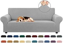 KEKUOU Stretch Sofa Cover Slipcover ，Couch Covers for 3 Cushion Couch Sofa (79"-94") Furniture Protector 3 Seater Sofa with Elastic Bottom for Kids,Dog, Jacquard Small Checked(Large,Silver)