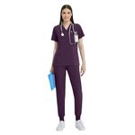 Uniforms World Medical Scrubs for Women Set, Stretchy V-Neck Scrubs Top & Yoga Jogger Pants with 8 Pockets