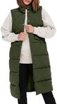 Tankaneo Women's Long Puffer Vest Cotton Stand Collar Button Sleeveless Puffy Jacket Outerwear, Army Green, Medium