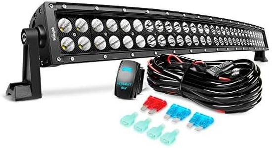 Nilight - ZH410 32Inch 180W Curved LED Light Bar Work Light Spot Flood Combo Offroad Driving Lights with 16AWG Wiring Harness Kit， 2 Year Warranty