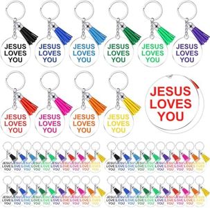 Ferreve 100 Pcs Jesus Loves You Acrylic Keychains with Tassels Colorful Christian Bible Keychains Inspirational Jesus Keychain Religious Keychain for Women Men Church Christian Party Gift Supplies, Bright Color, Medium