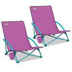 CAMPHILL Low Beach Chairs for Adults 2 Pack,Protable Folding Beach Chair Backpack with Cup Holder,Carry Bag,Reclining Beach Chair for Camping Sand,Purple