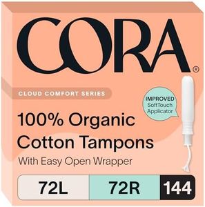 Cora Organic Cotton Tampons Multipack (72 Light, 72 Regular Tampons)