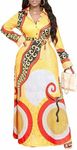 LaiyiVic Womens Maxi Dresses Long Sleeve Floral Printed Casual V Neck Loose Party Dress Fall, Gold10664, Large