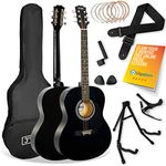 3rd Avenue Full Size 4/4 Acoustic Guitar Pack for Beginners - 6 Months FREE Lessons, Gig Bag, Picks, Spare Strings, Stand, Strap, Capo - Black