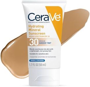 CeraVe Hydrating Mineral Sunscreen SPF 30 with Sheer Tint, Tinted Mineral Sunscreen with Zinc Oxide & Titanium Dioxide, Blends Seamlessly For Healthy Glow, Medium, 1.7 Fluid Ounce