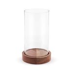 DEMDACO Market Finds Collection Large Natural Brown Hurricane 12 x 7 Acacia Wood and Glass Decorative Candle Holder Display