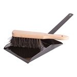 1x Black 180mm Fireplace Dustpan & Brush Set - Large Heavy Duty Metal Fireside Companion Cleaning Shovel Dust Pan Broom Long Handle - by Hammer & Tongs