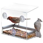 Petfusion Tranquility Window Bird Feeder in PREMIUM LUCITE ACRYLIC. (I) Removable Tray, (II) 3 Perches