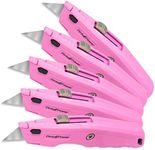 Pink Power Pink Box Cutter Retractable, Pink Utility Knife for Carpet, Box Cutter Knife Heavy Duty with 3 Blades and Storage Compartment - Box Opener Pocket Utility Pink Knife Tools for Women - 5 Pack