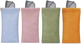 Cacdmibt 4Pcs Portable Leather Sunglass Pouch,Squeeze Top Glasses Case, Soft Eyeglass Case,Eyewear Sleeve for Reading Glasses,Small Sunglasses
