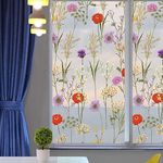 METABOX Vinyl Frosted Window Self Adhesive Privacy Glass Film for Window Glass| Decorative Flowers Window Sticker Wallpaper Vinyl Sheet for Glass Door, Bathroom, Home, Window (Floral Design, 12x25)