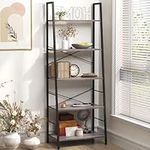 Yusong Ladder Shelf, 5 Tier Ladder Bookshelf Unit Wood Bookcase with Metal Frame, Tall Storage Display Rack Plant Stand for Living Room, Bedoom, Balcony, Grey