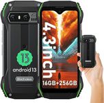 Blackview N6000 Rugged Smartphone, 4.3-inch Small Rugged Phone,16GB+256GB Helio G99 6nm, Android 13, Dual SIM 4G, 208g Weight, 48MP Camera, IP68 Waterproof Phones, 18W Fast Charge 3880mAh, NFC