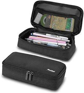 ProCase Pencil Bag Pen Case, Large Capacity Students Stationery Pouch Pencil Holder Desk Organizer with Double Zipper, Portable Pencil Pouch for School Office Supplies –Black