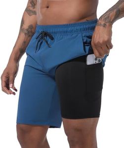 difficort Mens Swim Trunks 9" Quick Dry Bathing Suit Board Shorts with Compression Liner and Zipper Pocket,Navy Blue,2X-Large