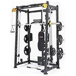 ALTAS STRENGTH Home Gym Equipment Smith Machine with Pulley System Gym Squat Rack Pull Up Bar Upper Body Strength Training Leg Developer Commercial Fitness Equipment Included Accessories 3000