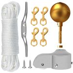 NQ Flagpole Hardware Repair Parts Kit-50Ft Halyard Rope 3" Gold Ball+6" Zinc Alloy Cleat+4PCS Metal Swivel Snap Clips+Aluminum Alloy Flagpole Truck with Nylon Pulley for 1.6"-2" Diameter Flagpole Top