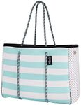 Hibala Neoprene Multipurpose Beach Bag,Gym/Travel/Pool Bag,Tote For Women&Men, Green Stripe, Large