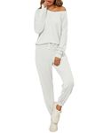 FIOPHY Cozy 2 Piece Lounge Sets for Women Sweatsuit Pajamas Outfits Long Sleeve Tops and Joggers Loungewear Set White XL