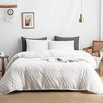 WARMDERN Boho Duvet Cover Set, Tufted Bedding Duvet Covers Soft Washed Microfiber Duvet Cover King Size, 3 Pieces Embroidery Shabby Chic Duvet Cover with Zipper Closure(White, King)