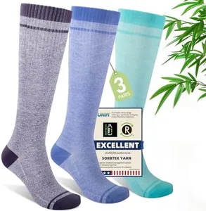 Iambamboo Mens Compression Socks for Men Women (3 Pairs) 15-20 mmHg Bamboo Viscose Knee High Sock for Travel L/XL (Purple&Lavender&Turquoise)
