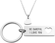 CHENVA Drive Safe Keychain for Boyfriend Husband Personalized Keychain and Necklace Set for Couples New Driver Gift, Small, Metal, n