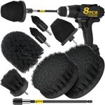 Holikme 8 Piece Drill Brush Attachments Set, Power Scrubber Brush with Extend Long Attachment，Cleaning Supplies，Scrub Brush，Shower Scrubber，Bathtub, Bathroom, Kitchen（Black）