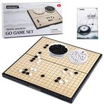 AMEROUS 11 Inches Magnetic Go Game Set (19 x 19), Travel Foldable Board Game Set with Magnetic Plastic Stones & Go Game Rules for Beginner, Kids, Adults （Weiqi）