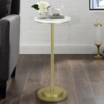 COVLON Drink Table, Carved Table Top Martini Table, Small Side Table, Weighted Base Pedestal Table for Living Room, Bedroom, Modern, White and Gold