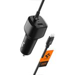 Spigen USB C Car Charger [MFi Certified] Total 47W PD 27W with Built-in Lightning Cable 20W Fast Charge Type C Car Adapter for iPhone 16 Pro Max Plus 15 14 13 12 mini iPad Air Pro Galaxy z fold flip 6