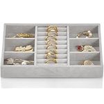 Vlando 6 Grids & Rings Slot Jewelry Tray, Small Drawer Jewelry Organizer, Stackable Organizer Trays - Grey