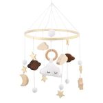 Baby Mobile for Cot, Wooden Crib Mobile for Babies, Hanging Wind Chime with Clouds Stars, Baby Bed Hanging Mobile Crib Toys with Felt Balls, Nursery Decor for 0-12 Months Newborn Boys Girls (Cloud)