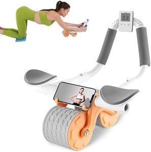 Rodillo abdominal para abdominales, rodillo de entrenamiento abdominal con alfombrilla para rodillas y temporizador, rueda de entrenamiento abdominal con rebote automático y soporte para codos,
