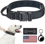 Hotsky Tactical Dog Collar, Adjustable Military Training Nylon Dog Collar with Handle and Heavy Metal Buckle K9 Dog Collar for Medium Large Dogs, with Airtag Dog Collar Holder and Patches (Black, L)