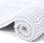 smiry Non Slip Chenille Bath Mat, 50 x 80 cm, Extra Soft Bathroom Mat, Super Absorbent Fluffy Bath Mats for Bathroom Floor, Quick Dry Machine-Washable Bath Rug Foot Mat, White