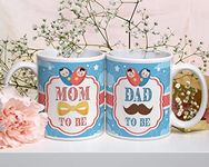 Chhaap Mom to be and Dad to be Couple Matching Mug Set of 2 Printed Mug Gift for Couple Baby Shower Occasion Ceramic Coffee Mug | Gift for Mom to be, Gift for Dad to be, Microwave Safe 350ml