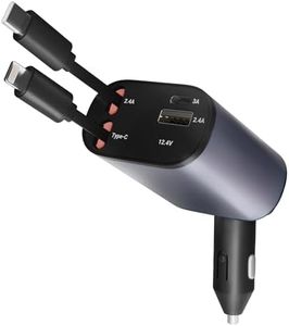 UNBREAKcable 120W 4 in 1 Retractable Car Charger,Car Phone Charger, Retractable Cables & 2 USB Ports Car Adapter for Android Phones & iPhone 17/16/15/14/13/12/11 Pro Max, Xr, Ipad BY AIL-KIN
