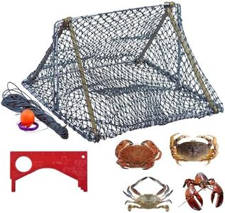 George Garden Crab Trap, Foldable Crab Trap cage, Fishing Traps Nets for Dungeness, Rock and Blue Crab (1Triangle Traps + 1Crab Measuring Ruler +1Signal Sphere)