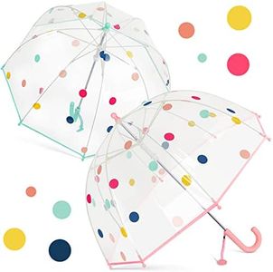 Fabbay 2 Pcs Kids Clear Bubble Umbrella Unicorn with Easy Grip Curved Handle Transparent Bubble Umbrella for Toddler Girls(Dots)