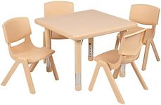 Flash Furniture 24" Square Natural Plastic Height Adjustable Activity Table Set with 4 Chairs