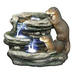 Water Fountain with LED Light - Bright Waters Otters Garden Decor Fountain - Outdoor Water Feature